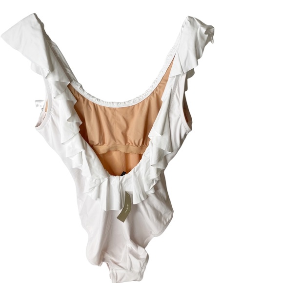 NWT J Crew White Ruffle Scoopback One Piece Swimsuit Size 10 - Picture 7 of 12